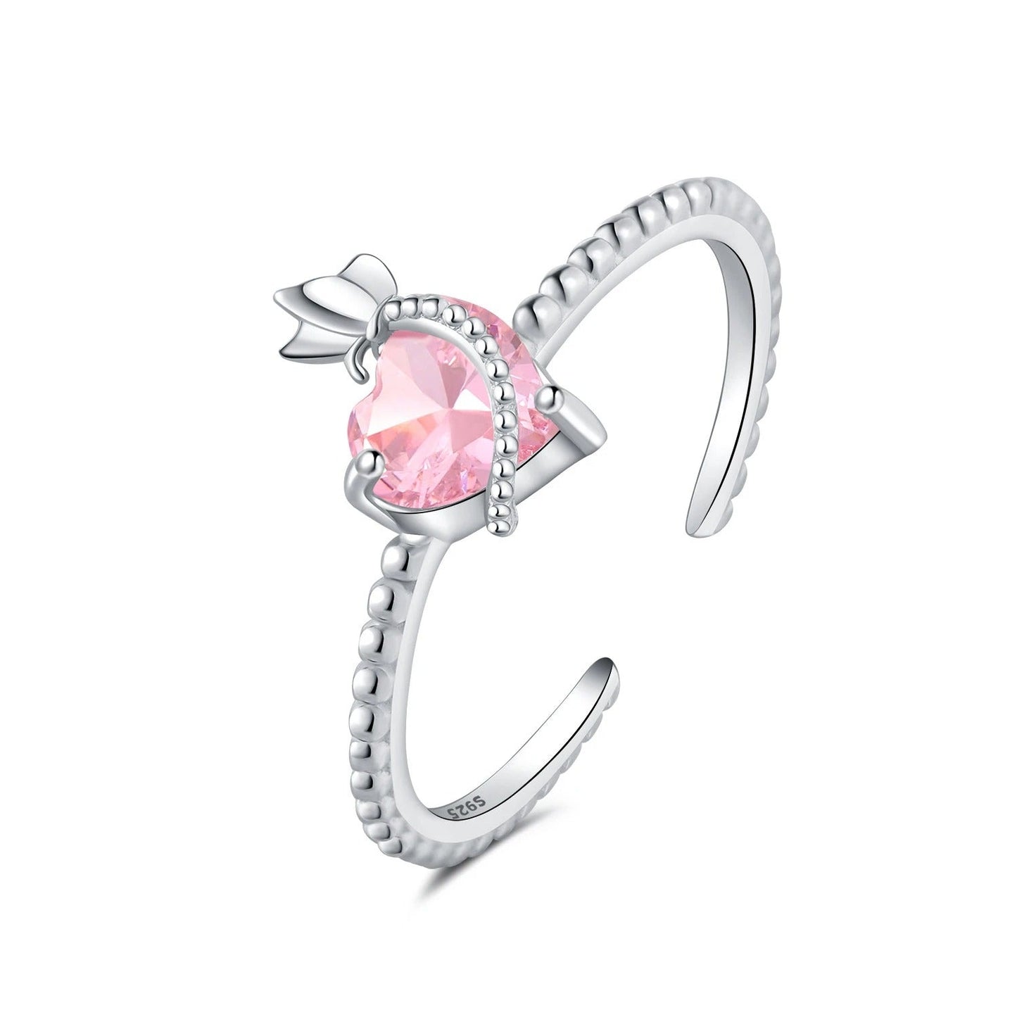 Pink Heart Zircon Butterfly Opening Ring