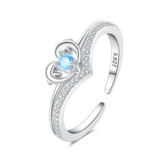 Heart Dolphin Blue Zircon Opening Ring