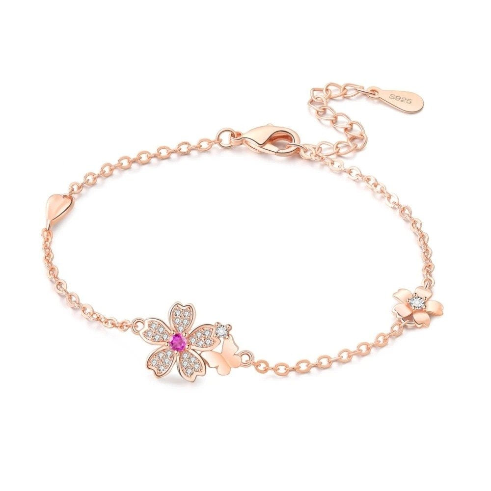 Sweet Pink Cherry Blossom Butterfly Bracelet