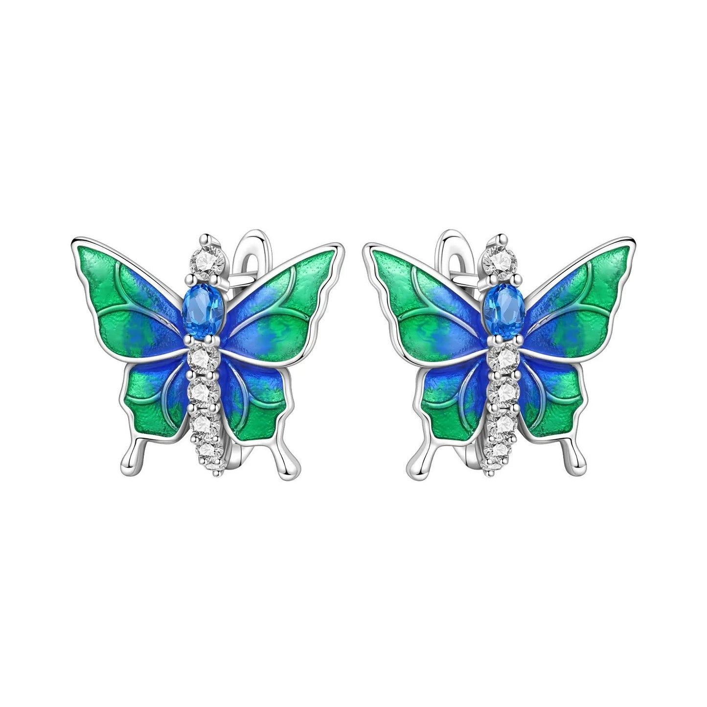 Blue Green Butterfly Insect Earrings