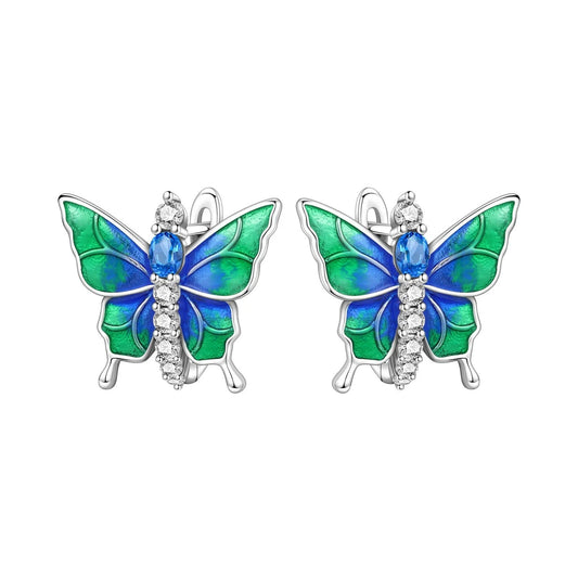 Blue Green Butterfly Insect Earrings