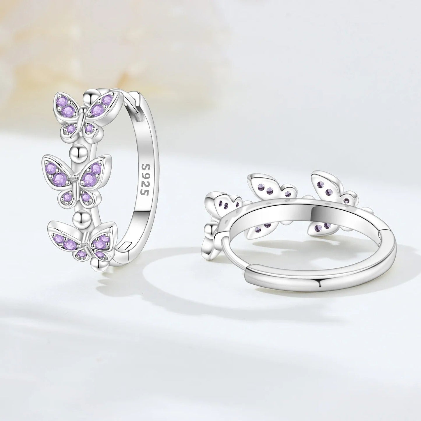 Purple Butterfly Insect Earrings