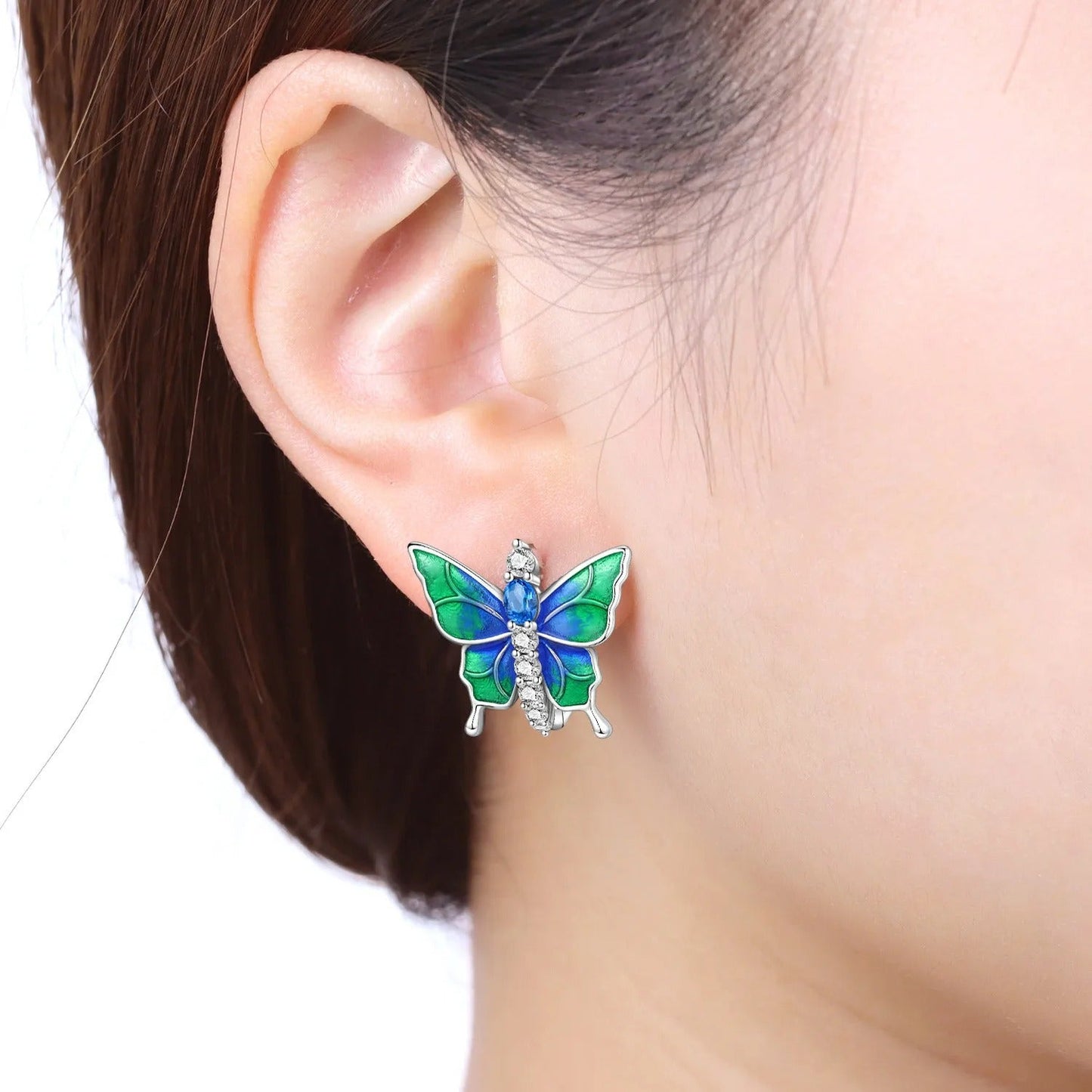 Blue Green Butterfly Insect Earrings