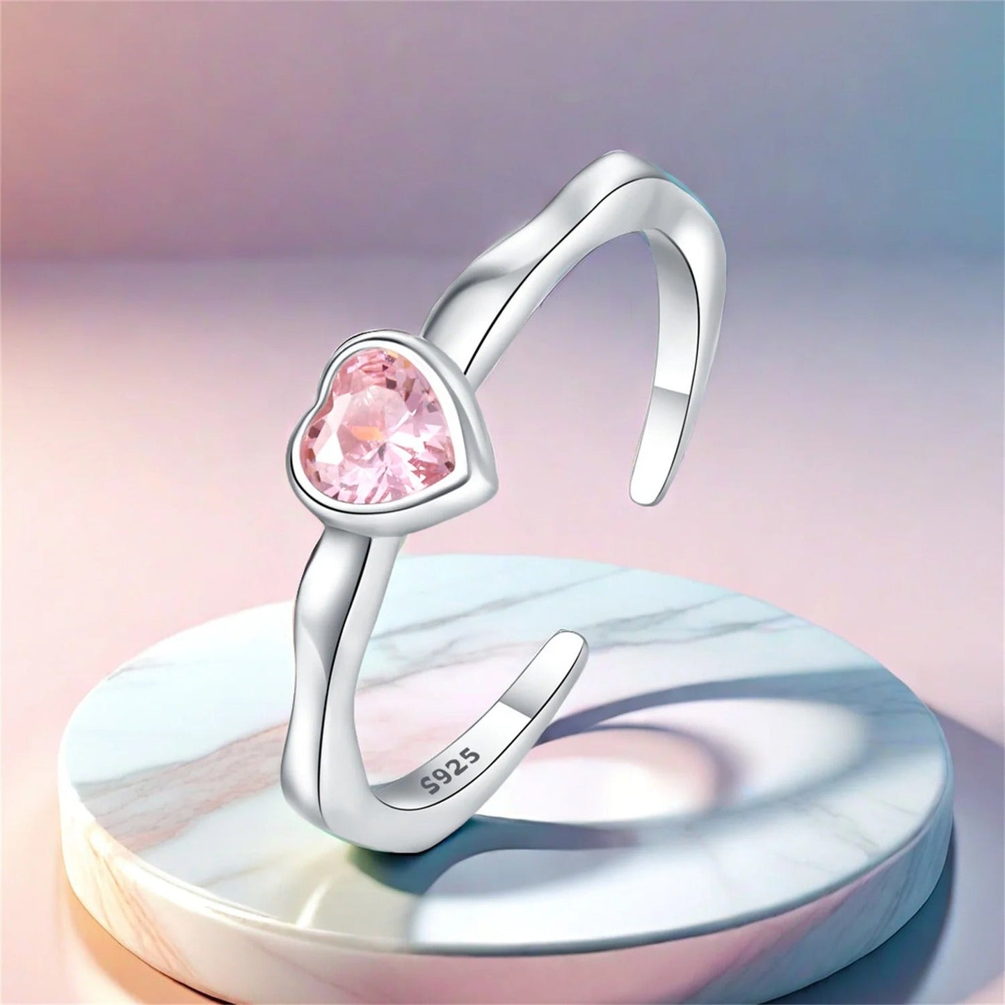 Pink Heart-shaped Zircon Opening Ring